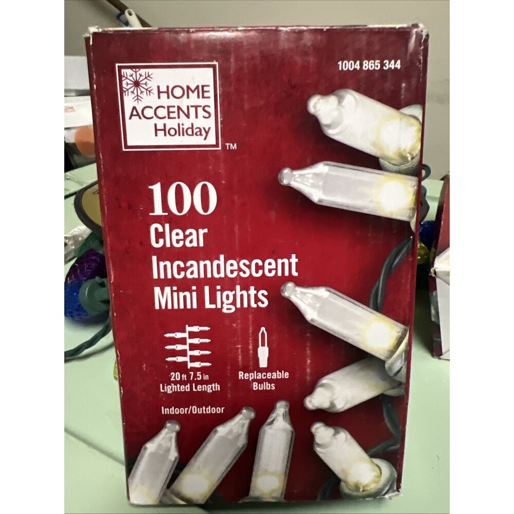 Home Accents 100 Count Clear Mini 20 FT String Lights Indoor Outdoor Green Wire